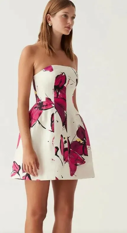 Aje Baret Strapless Mini Dress In Falling Florals Size 6