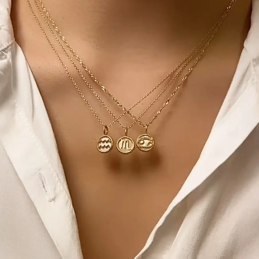 Aquarius Zodiac Mother of Pearl 14K Gold Vermeil Pendant