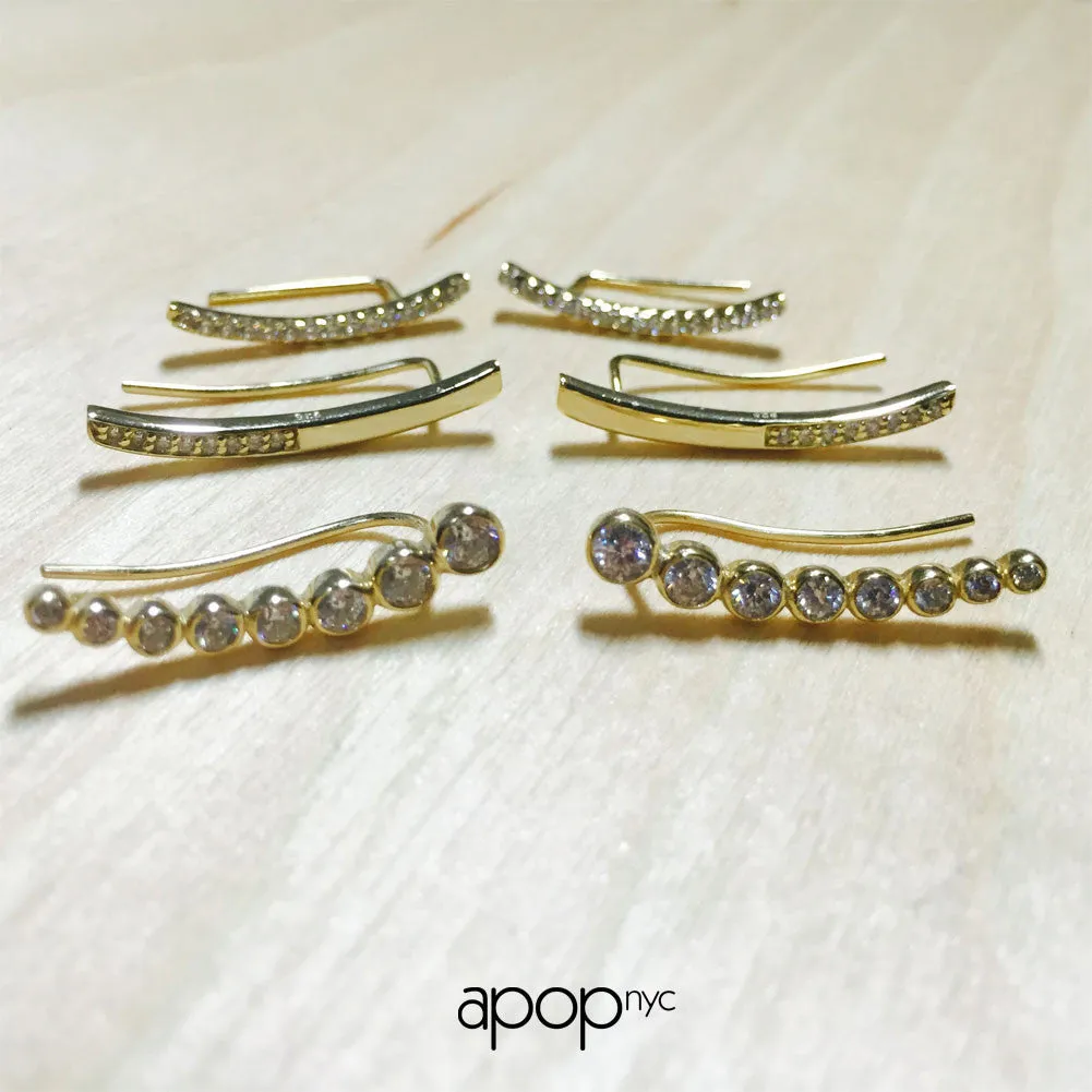 Gold-Dipped Bar Ear Pin Cuff Earring with CZ Accent