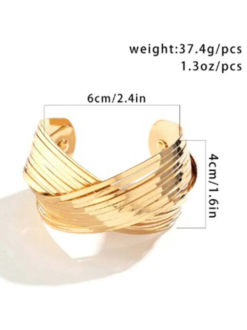 Gold Textured Crossover Metal Cuff Wide Bracelet