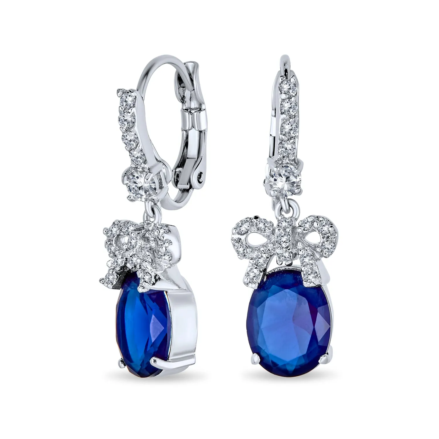 Holiday Bridal Vintage Dangle Chandelier Earrings with CZ Gemstone Ribbon Bow