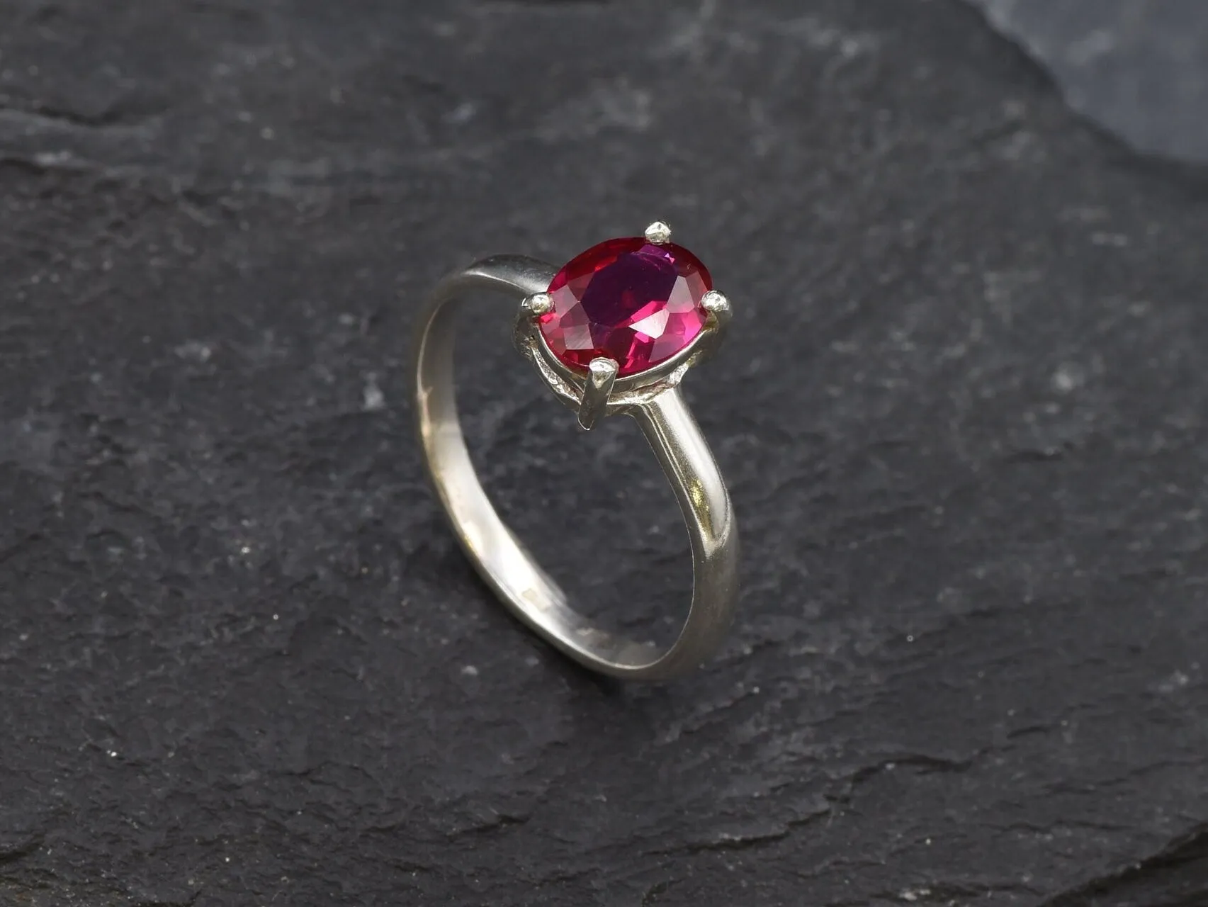 Red Ruby Ring - Classic Oval Ring - Vintage Solitaire Ring