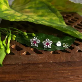 Ruby & Zircon Floral Ear Studs