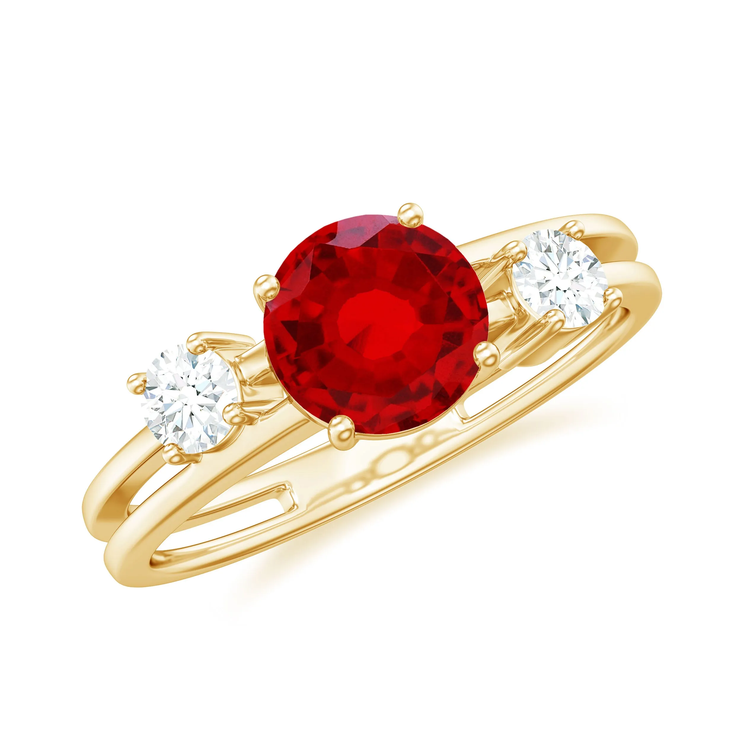 Solitaire Created Ruby Double Band Ring with Diamond